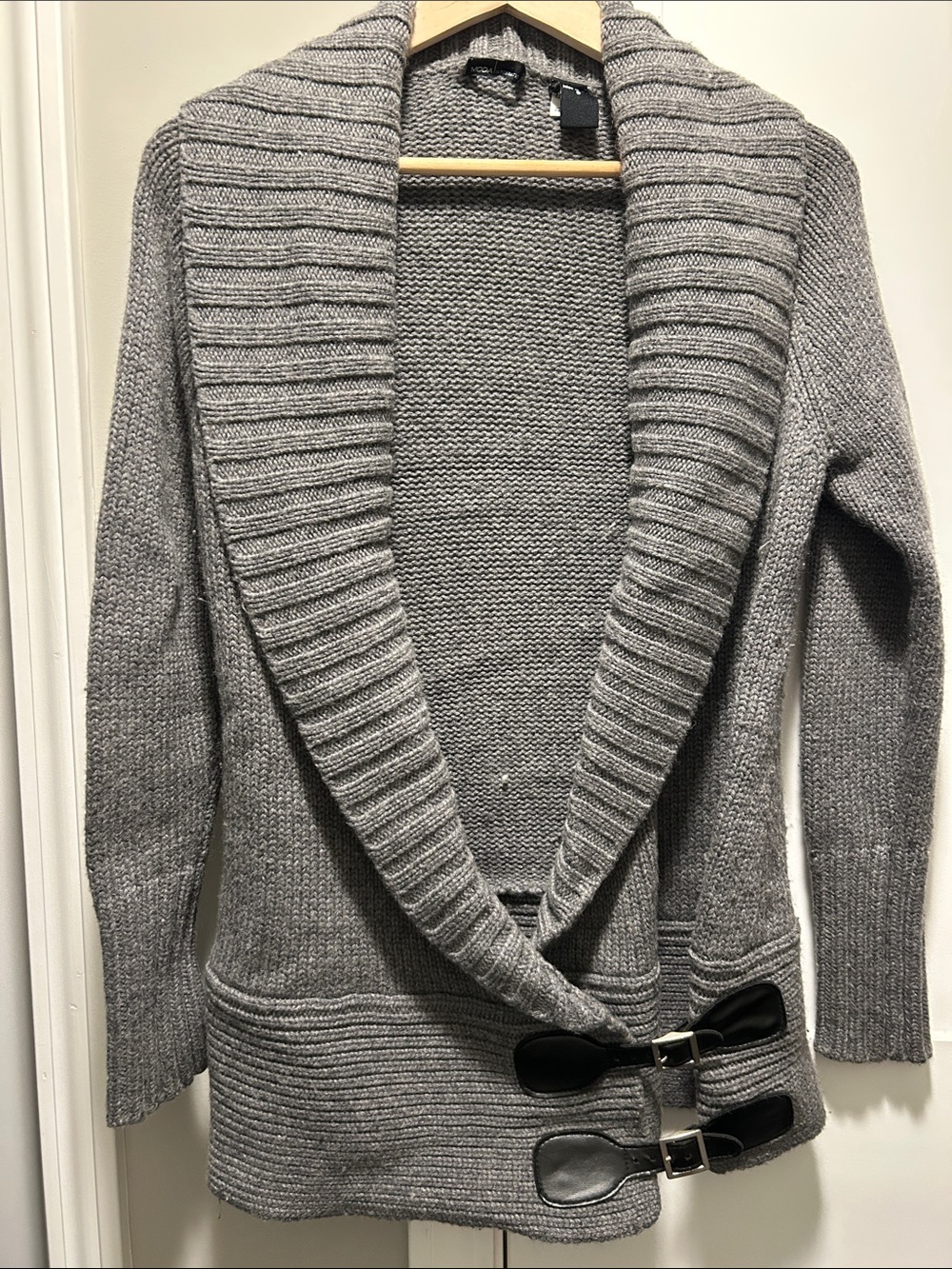 Moda International Gray Shawl Collar Cardigan with Toggle Buckles